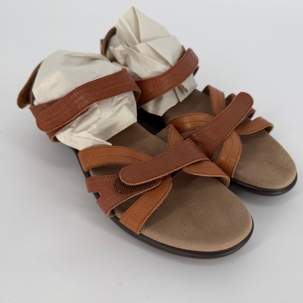 SAS Pier Amber Brown Leather Comfort Sandals Made in USA Womens 9.5 N
